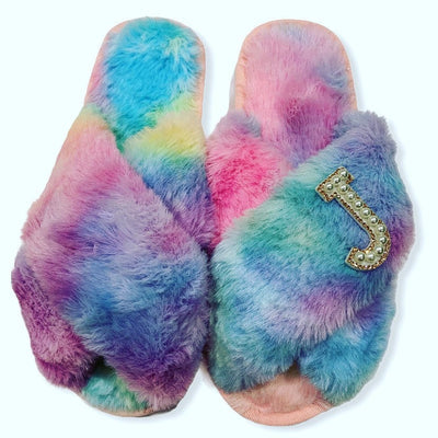 Fluffy Personalised Mule Slippers - Burgundy - Pink Waters 