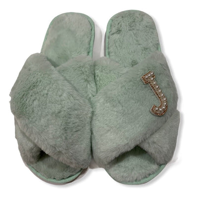Fluffy Personalised Mule Slippers - Black - Pink Waters 