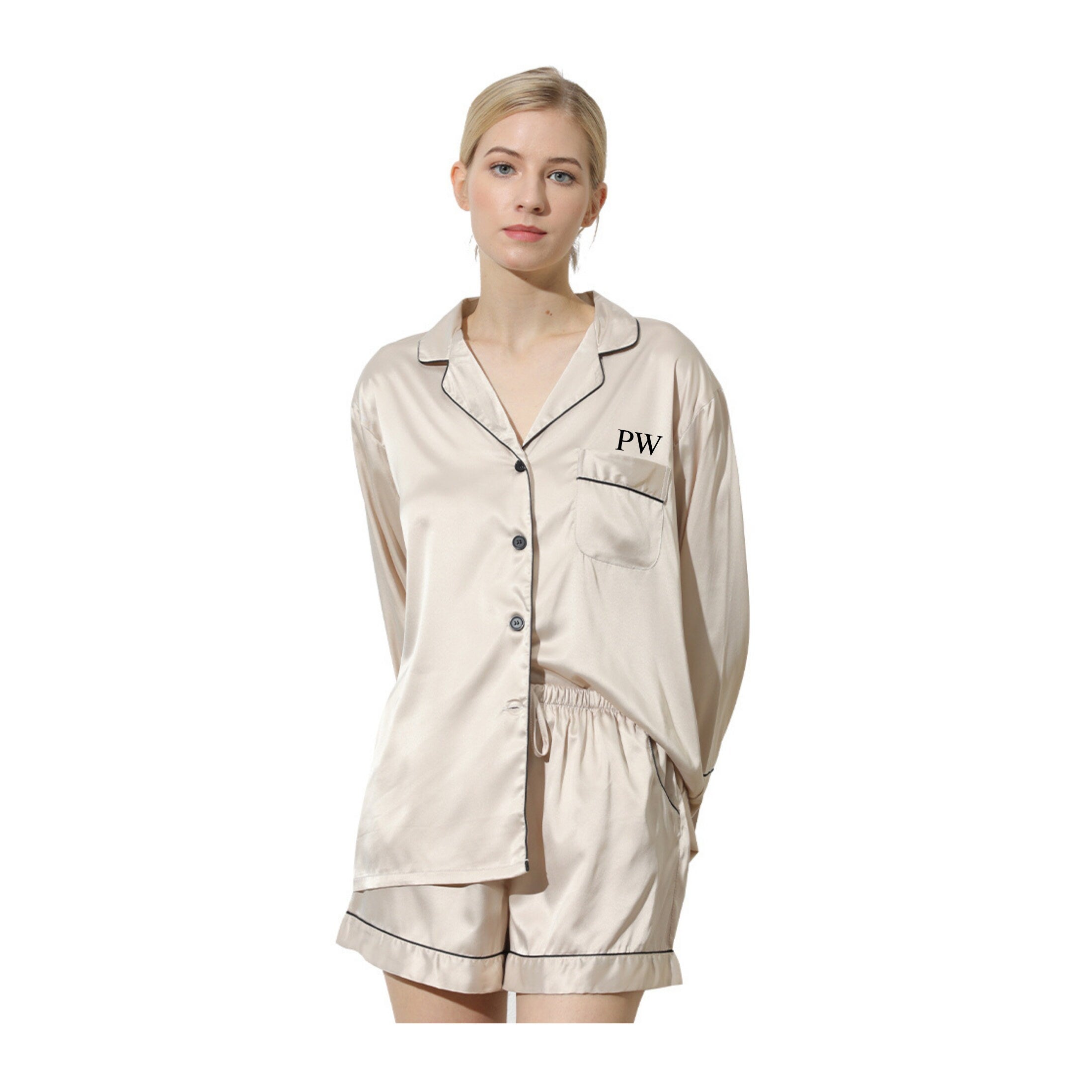 Satin Pyjamas Set 'ZARA' Champagne-Pink Waters 