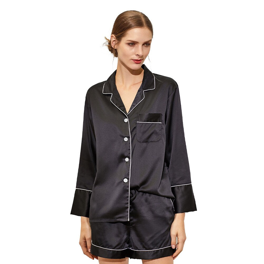 Satin Pyjamas Set 'ZARA' Black-Pink Waters 