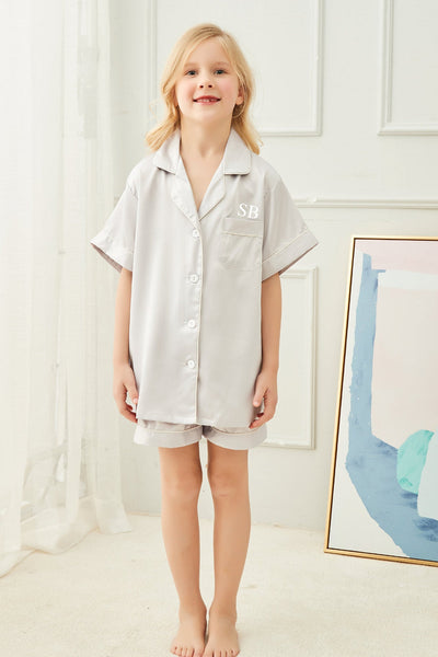 Personalised Children's Christmas Pyjama Set 'Portia' Silver Grey - Pink Waters 