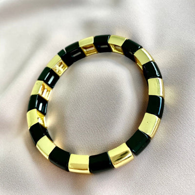 TILE Stacking Bracelet - Black/Gold - Pink Waters 