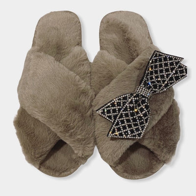 Faux Fur BowSlippers - Pink Waters 