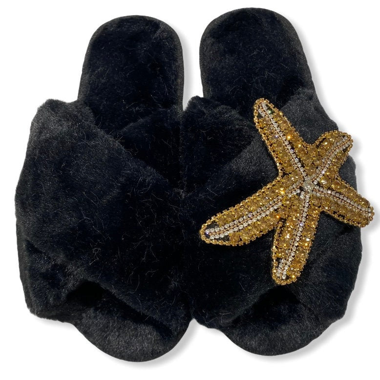 Starfish Faux Fur Slippers - Pink Waters 