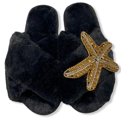 Starfish Faux Fur Slippers - Pink Waters 