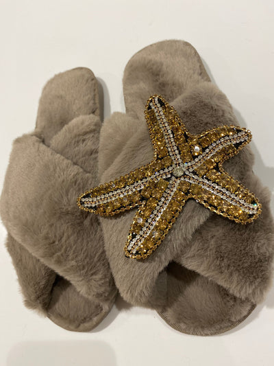 Starfish Faux Fur Slippers - Pink Waters 