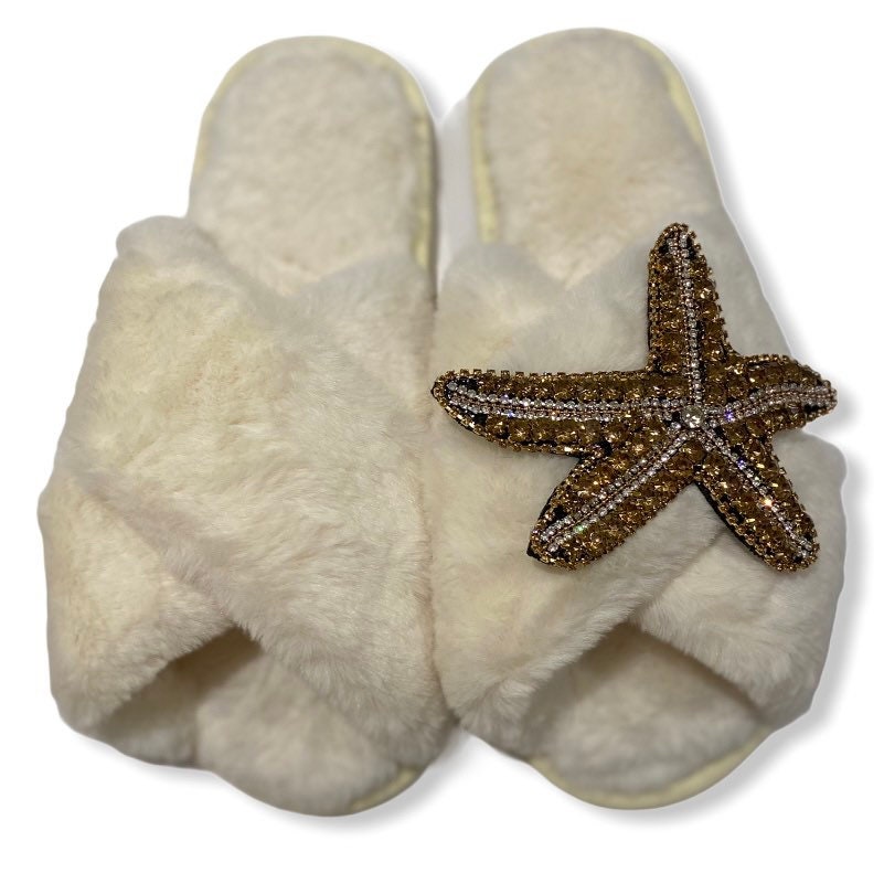 Starfish Faux Fur Slippers - Pink Waters 