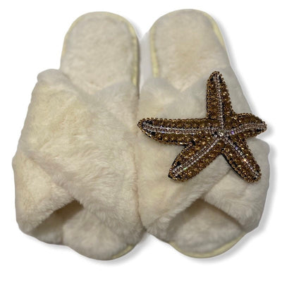 Starfish Faux Fur Slippers - Pink Waters 