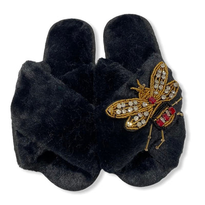 Beaded Bee Faux Fur Christmas Slippers - Various Colours - Pink Waters 