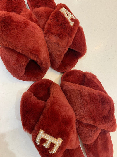Faux Fur Personalised Fluffy Slippers - Pink Waters 