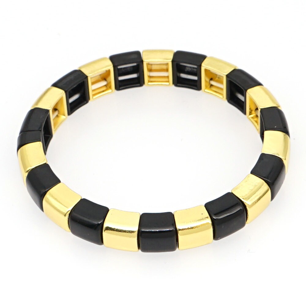 TILE Stacking Bracelet - Black/Gold - Pink Waters 