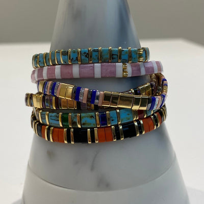 Tile Beaded Japanese Stone Bracelet - Pink Waters 