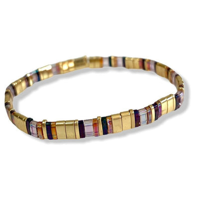 Tile Beaded Japanese Stone Bracelet - Pink Waters 
