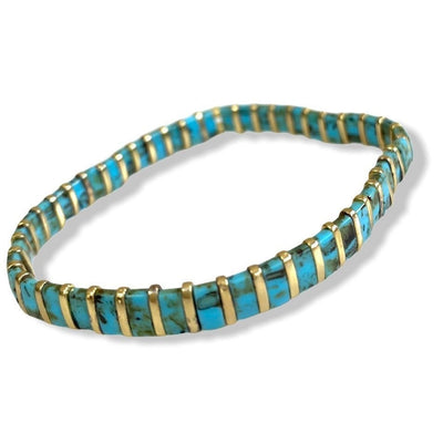 Tile Beaded Japanese Stone Bracelet - Pink Waters 