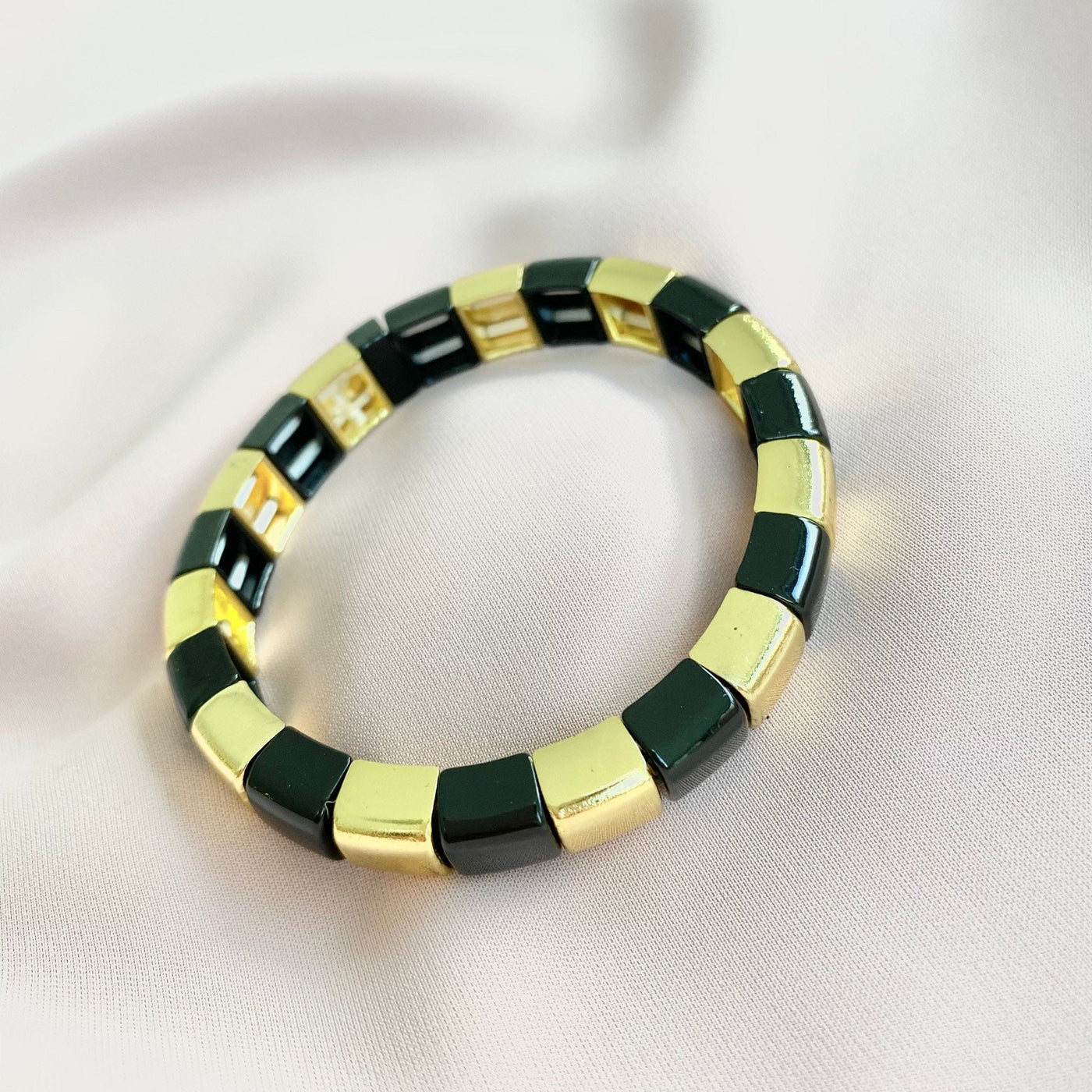 TILE Stacking Bracelet - Black/Gold - Pink Waters 