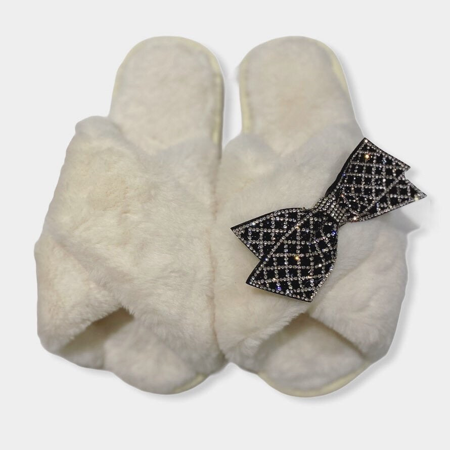Faux Fur BowSlippers - Pink Waters 