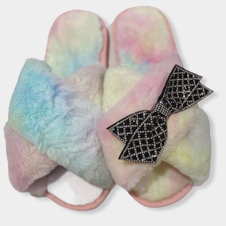 Faux Fur BowSlippers - Pink Waters 