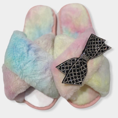 Faux Fur BowSlippers - Pink Waters 