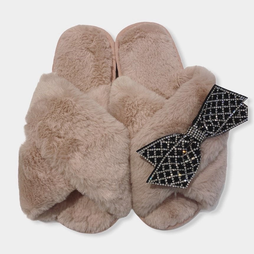 Faux Fur BowSlippers - Pink Waters 