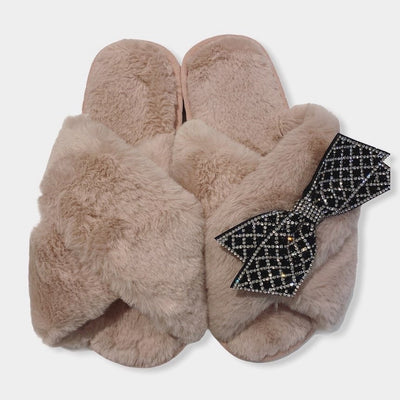 Faux Fur BowSlippers - Pink Waters 