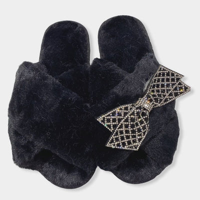 Faux Fur BowSlippers - Pink Waters 