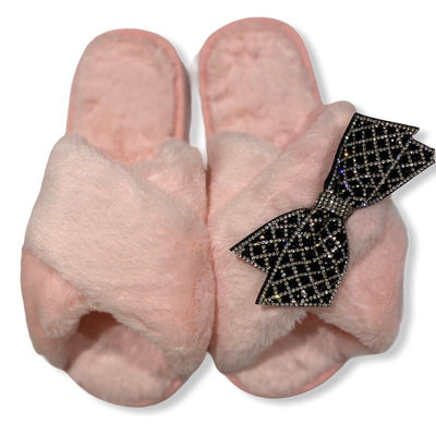 Faux Fur BowSlippers - Pink Waters 