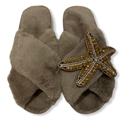 Starfish Faux Fur Slippers - Pink Waters 