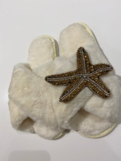 Starfish Faux Fur Slippers - Pink Waters 
