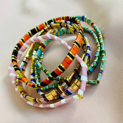 Tile Beaded Japanese Stone Bracelet - Pink Waters 
