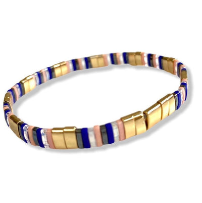 Tile Beaded Japanese Stone Bracelet - Pink Waters 