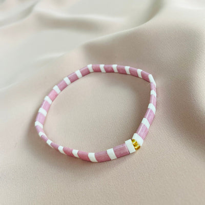Tile Beaded Japanese Stone Bracelet - Pink Waters 