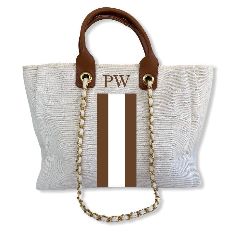 Monogrammed, Personalised Canvas Tote - Style 'Eden'-Pink Waters 