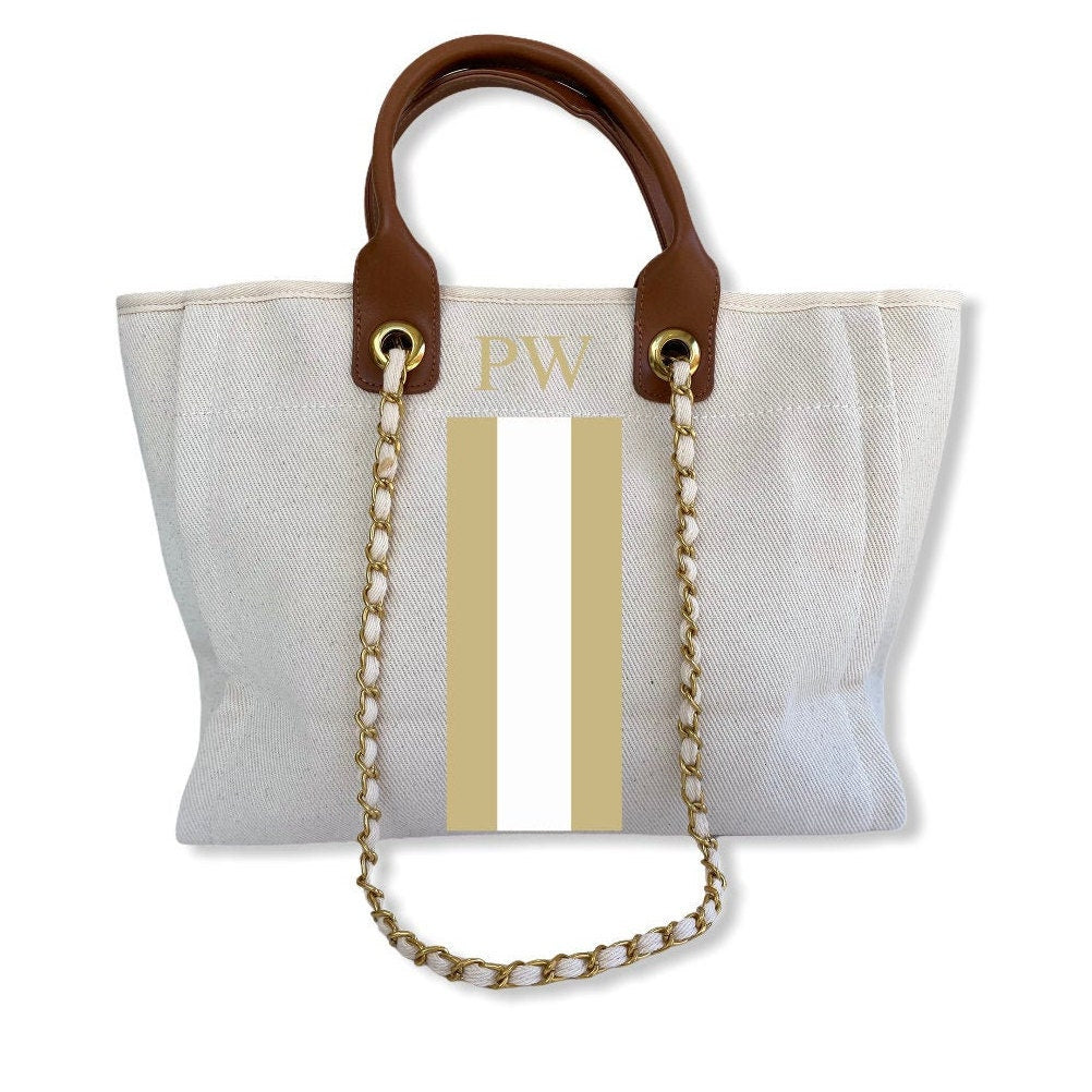 Monogrammed, Personalised Canvas Tote - Style 'Eden'-Pink Waters 