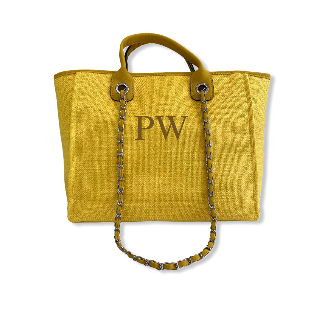 BYBLOS Yellow Personalised Canvas Tote (Large Letters)-Pink Waters 