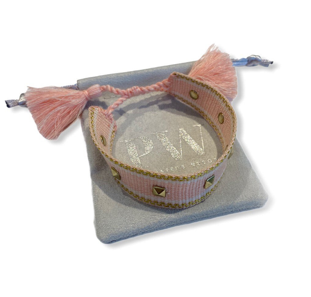 Canvas Studded Friendship Bracelet - Blue/Red/White - Pink Waters 