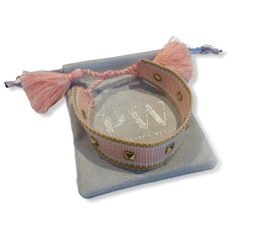 Canvas Studded Friendship Bracelet - Pink-Pink Waters 