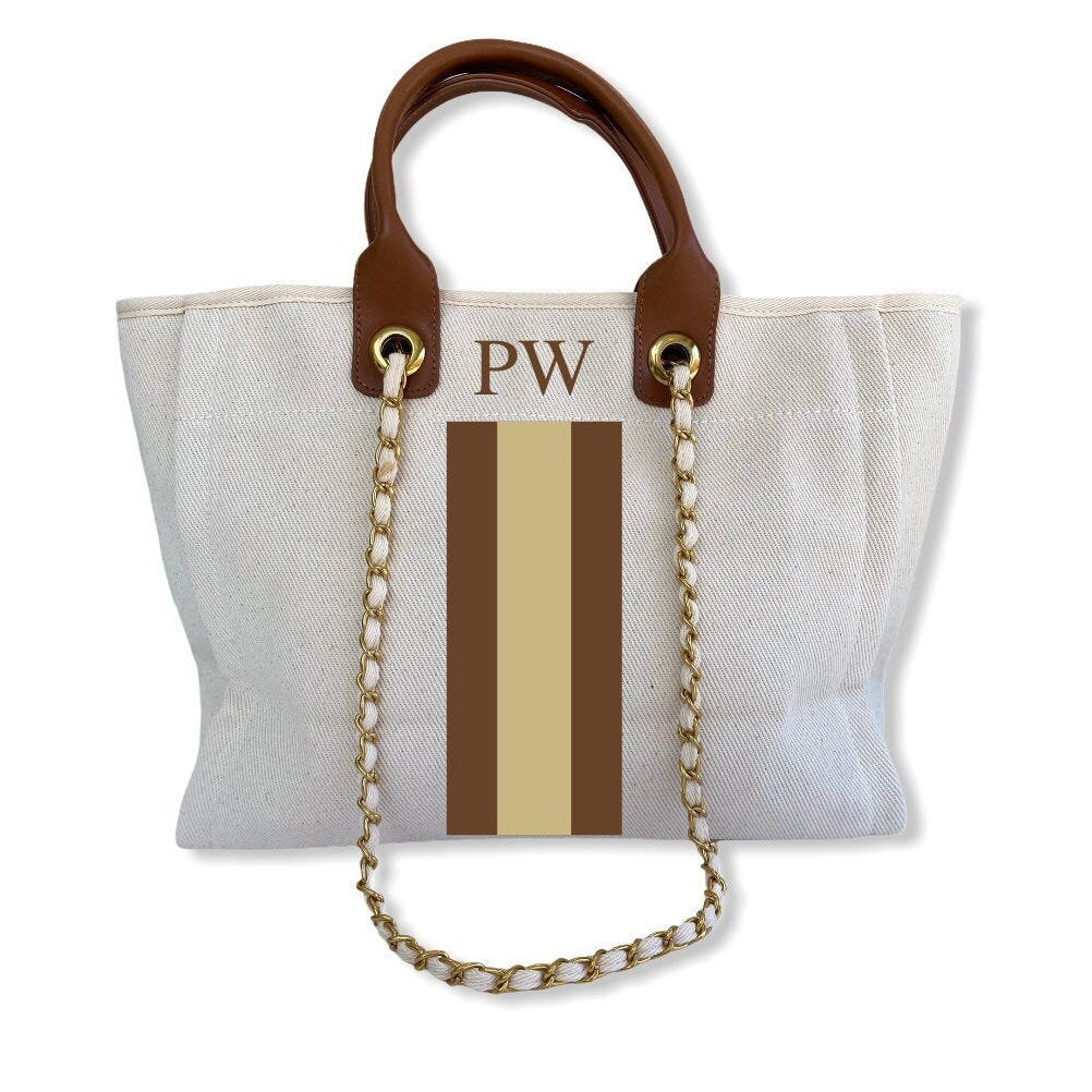 Monogrammed, Personalised Canvas Tote - Style 'Eden'-Pink Waters 