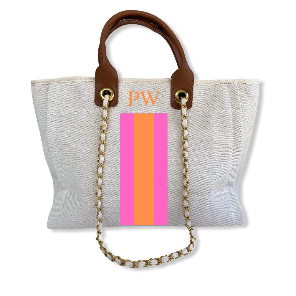 Monogrammed, Personalised Canvas Tote - Style 'Eden' - Pink Waters 