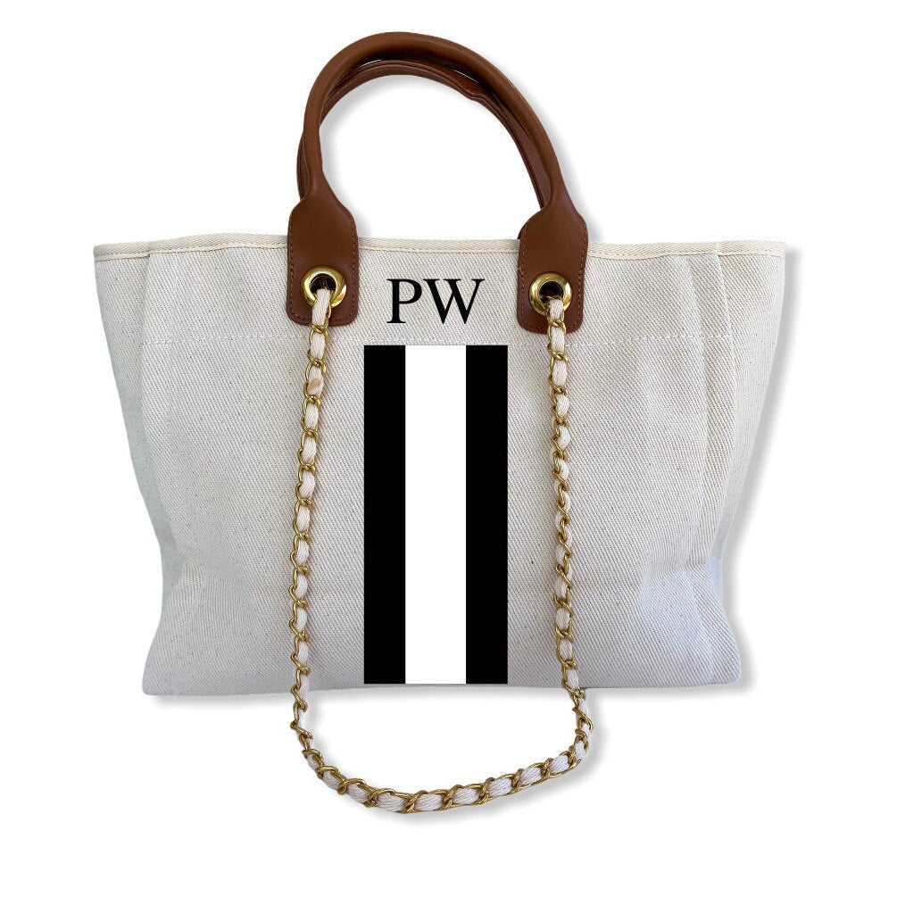 Monogrammed, Personalised Canvas Tote - Style 'Eden'-Pink Waters 