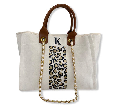 Leopard Print Canvas Personalised, Monogrammed Tote Bag - Style 'Eden' - Pink Waters 