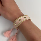 Canvas Studded Friendship Bracelet - Pink/Gold-Pink Waters 