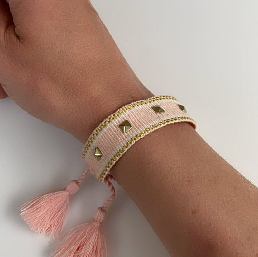 Canvas Studded Friendship Bracelet - Pink/Gold-Pink Waters 