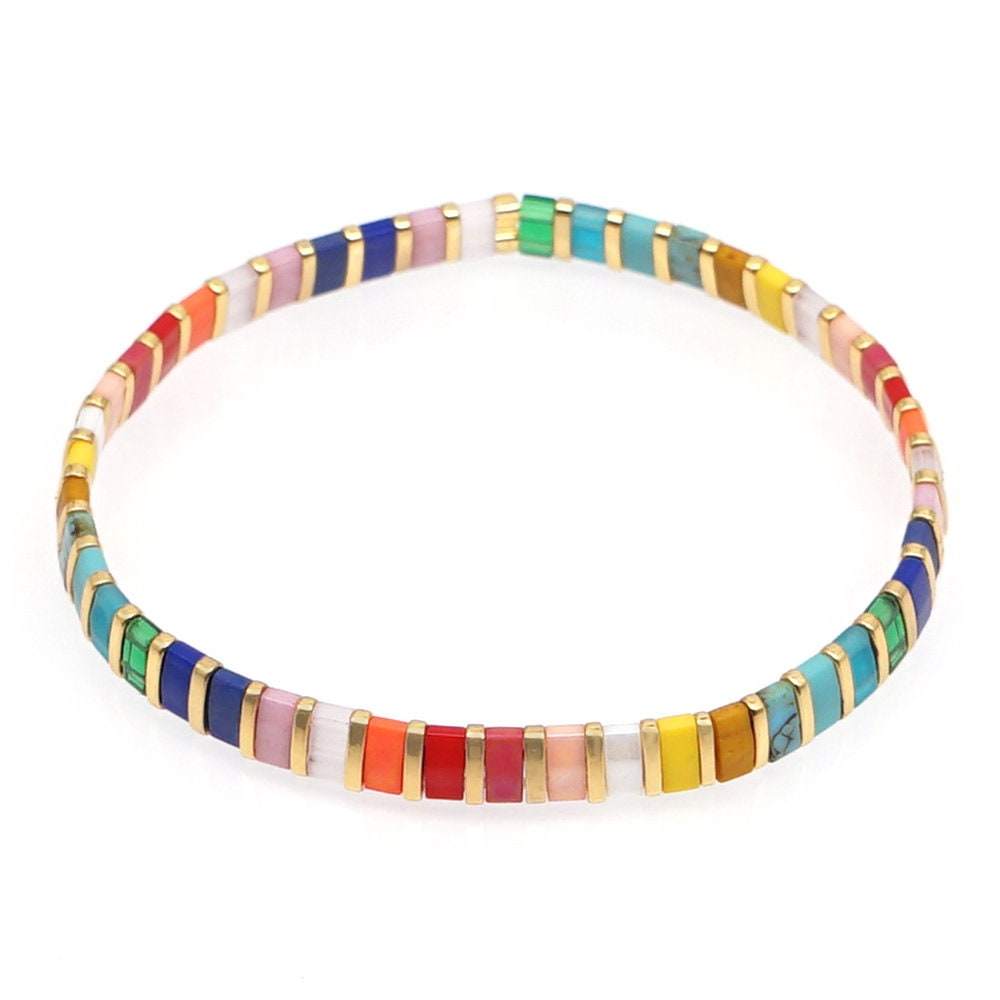 Tile Beaded Japanese Stone Bracelet - VARIOUS COLOURS - Pink Waters 