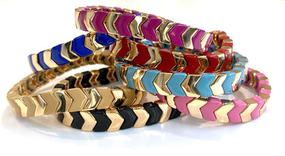 Enamel Chevron TILE Stacking Bracelet - Black/Gold - Pink Waters 