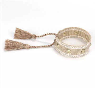 Canvas Studded Friendship Bracelet - Beige - Pink Waters 