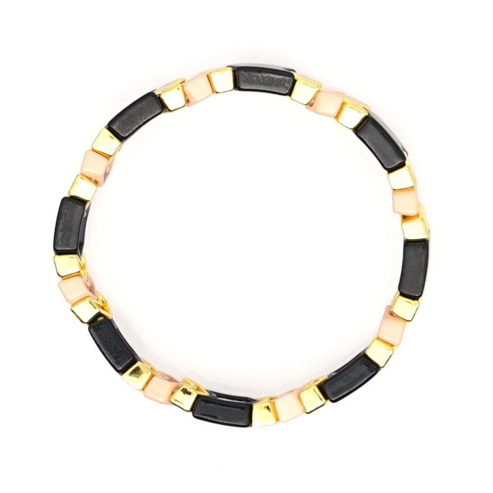 Enamel Chevron TILE Stacking Bracelet - Black/Gold/Nude - Pink Waters 