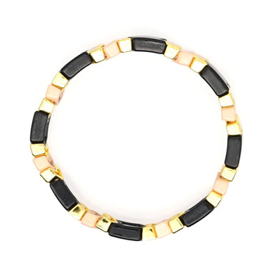 Enamel Chevron TILE Stacking Bracelet - Black/Gold/Nude - Pink Waters 