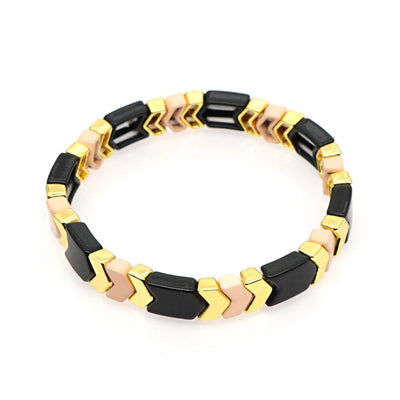 Enamel Chevron TILE Stacking Bracelet - Black/Gold/Nude - Pink Waters 
