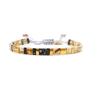 Tile Beaded Japanese Stone Bracelet with Adjustable Rope Fastening - 3 COLOURS - Pink Waters 