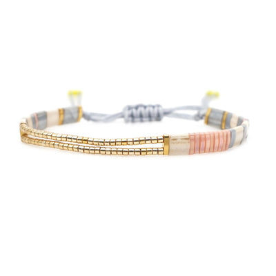 Tile Beaded Japanese Stone Bracelet with Adjustable Rope Fastening - 3 COLOURS - Pink Waters 